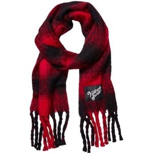 🆕 🔖Victoria's Secret Cozy Long Thick Red🧣Buffalo Plaid Scarf🧣Fringe ~ NWT!